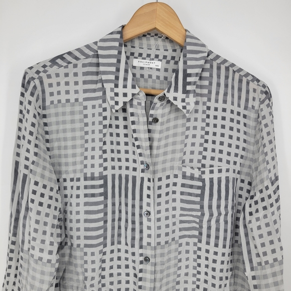 Equipment Femme silk button down shirt blouse top grey modern print geometric - Picture 8 of 8